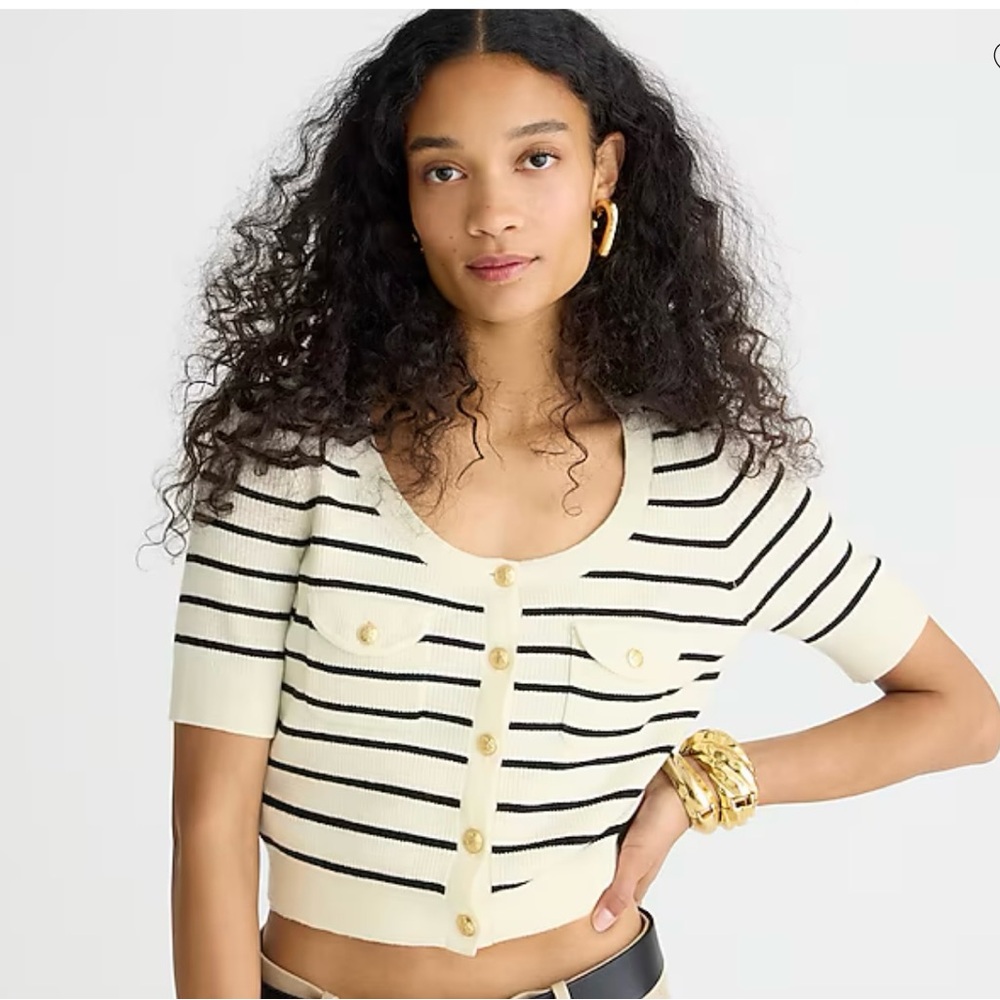J. Crew NWT Button-up sweater-tee in stripe cropped - small